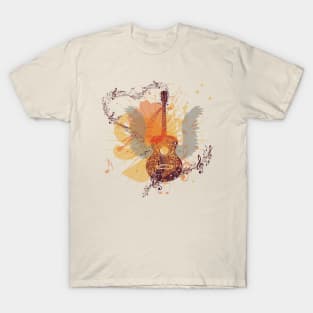 Music Guitar with notes and wings T-Shirt